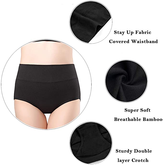 wirarpa Womens Bamboo Underwear Modal Microfiber Briefs Soft Stretchy High Waist Full Coverage Panties Multipack 