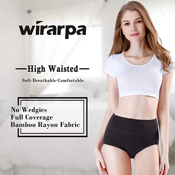 wirarpa Women's Cotton Stretch Underwear Briefs Soft Breathable High Waisted Full Coverage Ladies Panties Multipack 