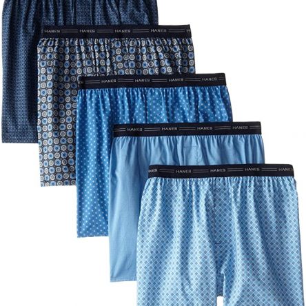 Hanes Red Label Men’s 5-Pack Printed Woven Exposed Waistband Boxers
