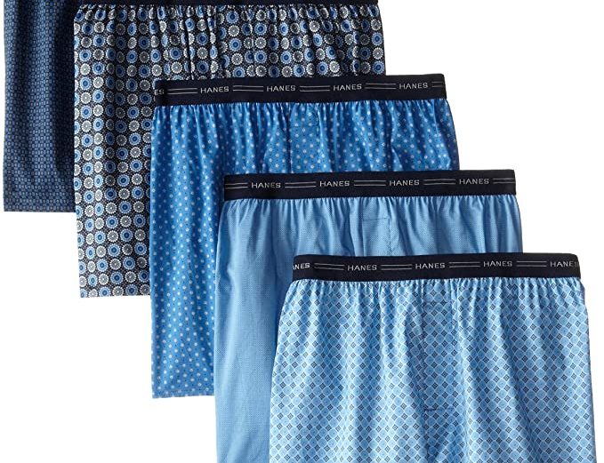 Hanes Red Label Men’s 5-Pack Printed Woven Exposed Waistband Boxers